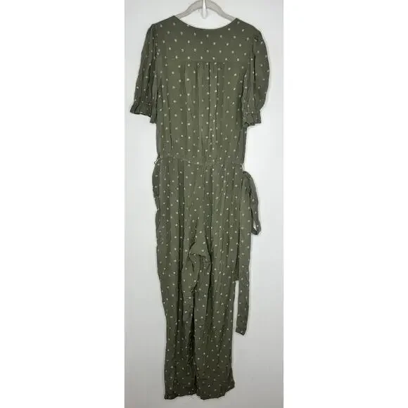 Lucky Brand Womens Sage Green Floral Button Front Short Sleeve Jumpsuit Size M - Picture 7 of 7